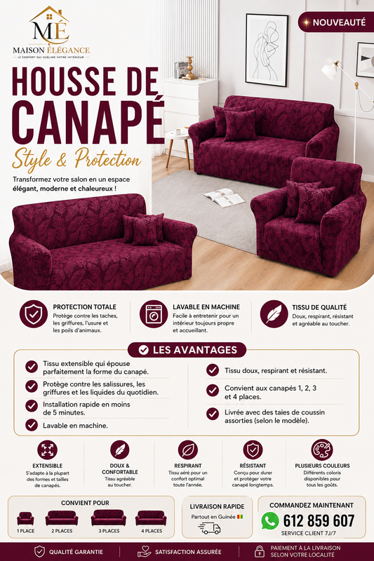 Housse de Canapé Extensible Premium + 6 Housses de Coussins Décoratives Offertes